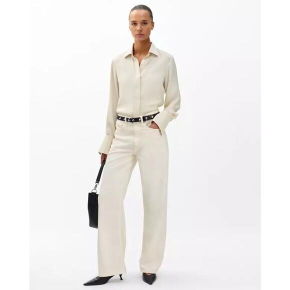 rag & bone Logan Featherweight Mid Rise Wide Leg Jeans Ecru White Cotton Size 25 - Picture 1 of 9